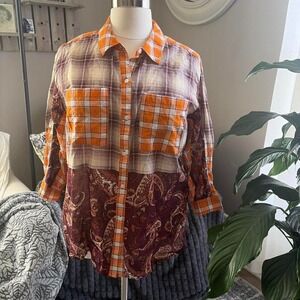 Cato Est.1946 Button Front Patchwork Shirt 18/20 Paisley & Plaid